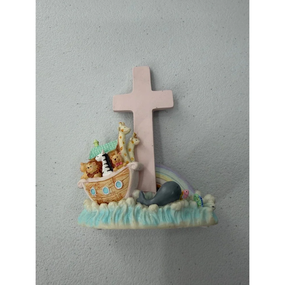 Russ Berrie Notes From Noah Ark Cross Figurine Nursery Decor Pink Baptism 10391